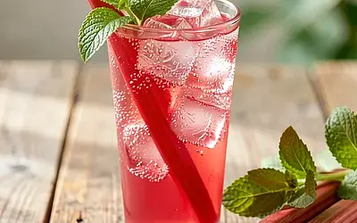 Rhubarb sparkling tonic with lemon balm