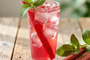 Rhubarb sparkling tonic with lemon balm
