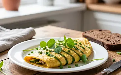 Omlet z młodym szczawiem i szczypiorkiem.