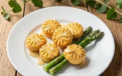 Mini kluski śląskie z masłem i szparagami