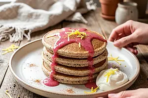 Spelt Pancakes with Rhubarb Compote