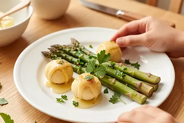 Kopytka małe z masłem i młodymi szparagami