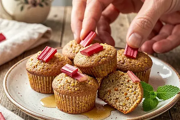 Muffinki jaglane z rabarbarem