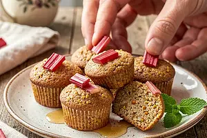 Muffinki jaglane z rabarbarem