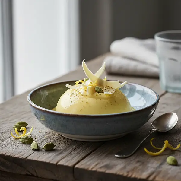 Aksamitny Curd Cytrynowy z Białą Czekoladą i Kardamonem