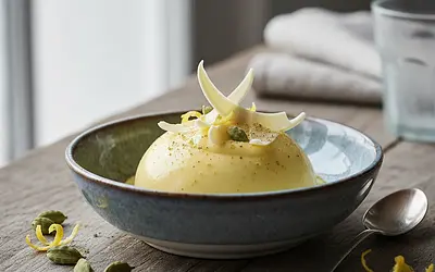 Aksamitny Curd Cytrynowy z Białą Czekoladą i Kardamonem