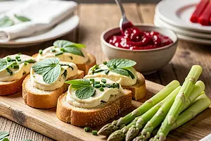 Grzanki z pastą twarogową i listkami szczawiu