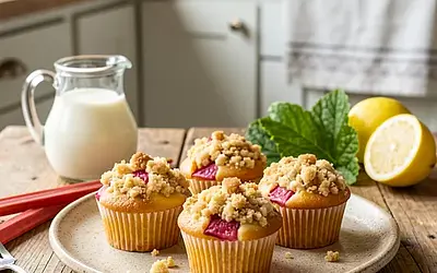 Rhubarb and Crumble Custard Cupcakes