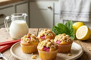 Rhubarb and Crumble Custard Cupcakes