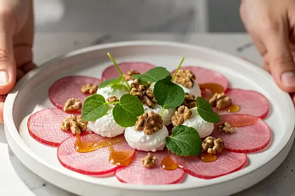 Carpaccio z rabarbaru z miętą i twarożkiem