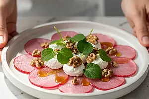 Carpaccio z rabarbaru z miętą i twarożkiem