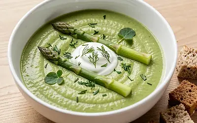 Asparagus cream with natural yogurt and dill