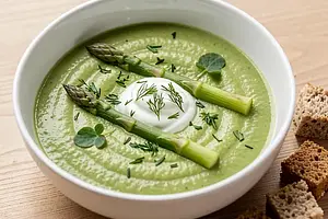 Asparagus cream with natural yogurt and dill