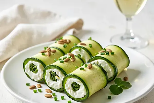 Roladki z cukinii nadziewane twarogiem i świeżym szczawiem