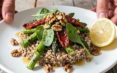 Buckwheat Salad with Grilled Asparagus and Sun-Dried Tomatoes