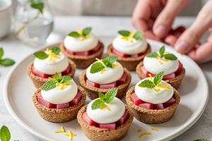 Mini tarts with rhubarb and natural yogurt cream