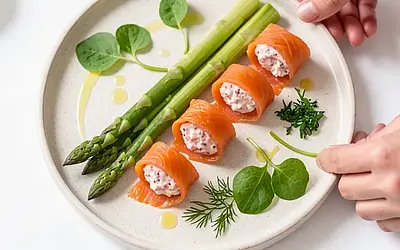 Smoked Salmon Rolls with Rhubarb-Horseradish Mousse