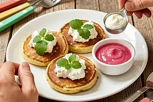 Silesian pancakes with sorrel and cottage cheese