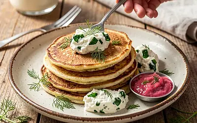 Kashubian pancakes with sorrel and cottage cheese