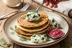 Kashubian pancakes with sorrel and cottage cheese