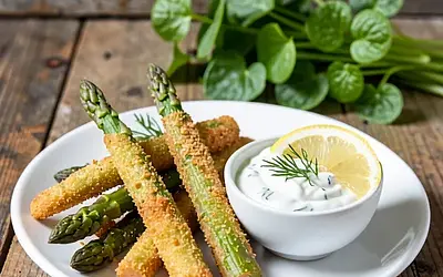Asparagus sticks with yogurt-dill dip