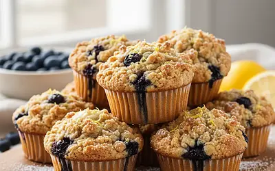 Jagodowe Muffiny z Maślaną Kruszonką i Nutą Cytryny