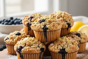 Jagodowe Muffiny z Maślaną Kruszonką i Nutą Cytryny