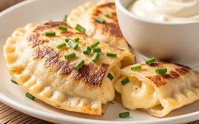 Grillowane pierogi z twarogiem i szczypiorkiem