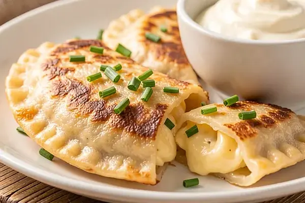 Grillowane pierogi z twarogiem i szczypiorkiem