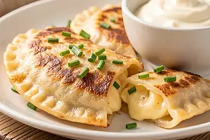 Grilled dumplings with cottage cheese and chives