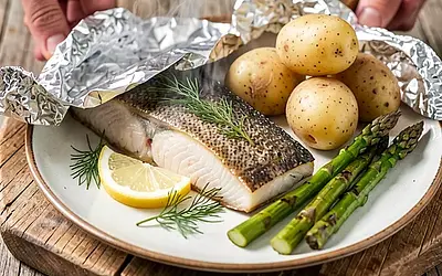 Fish in foil with lemon and dill