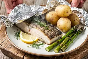 Fish in foil with lemon and dill