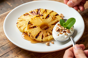 Grilled pineapple with honey and cinnamon (Polish modern)