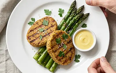 Millet Patties from the Grill with Spring Asparagus