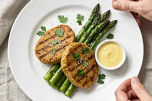 Millet Patties from the Grill with Spring Asparagus