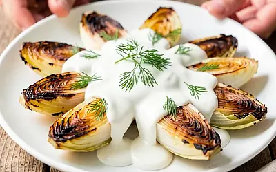 Grilled Brussels Sprouts with Yogurt Sauce