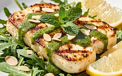 Grilled halloumi cheese with mint