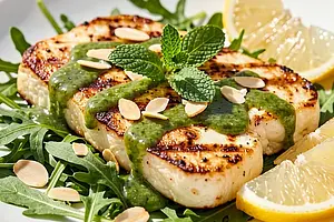 Grilled halloumi cheese with mint