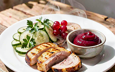 Grilled Pork Neck with Red Currant Sauce