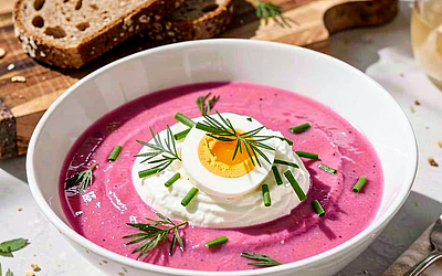 Beetroot Chilled Soup with Cottage Cheese