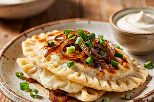 Russian Pierogi with Fried Onion and Fresh Chives