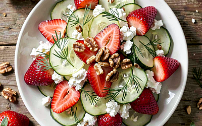 Summer Salad with Strawberries, Cottage Cheese, and Young Cucumbers with Dill