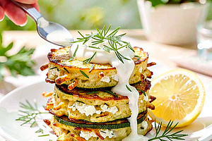 Baked Zucchini Fritters with Cottage Cheese and Dill
