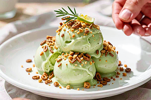 Sorbet ogórkowo-limonkowy z nutą koperkową i kruszonką z obwarzanka
