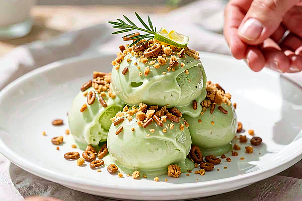 Sorbet ogórkowo-limonkowy z nutą koperkową i kruszonką z obwarzanka