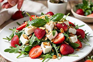 Strawberry, arugula, and Korycin cheese salad