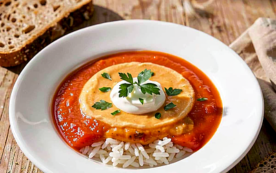 Tomato soup with rice (classic, homemade)