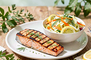 Grilled Salmon with Herbs and Young Cabbage Salad