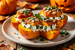 Stuffed Pumpkin with Feta Cheese (Halloween Appetizer)