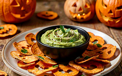 Chipsy z batatów z dipem z awokado (Halloween)